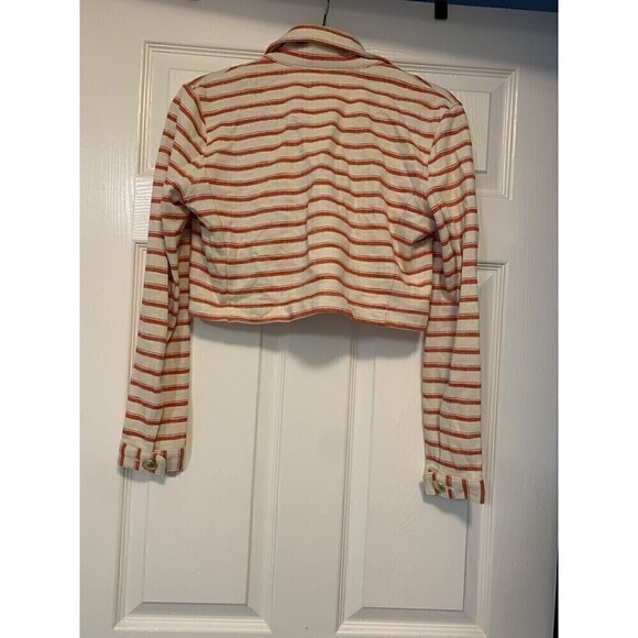 ANTHROPOLOGIE Maeve Cropped Jacket Cream Size 2 Stripe Gold Heart New Gift - Picture 2 of 9
